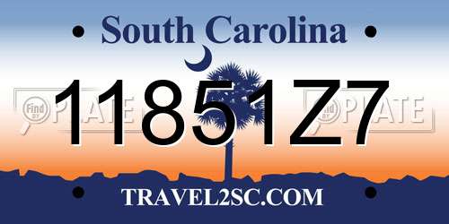 11851Z7 South Carolina License Plate