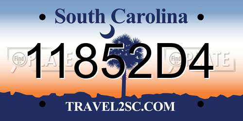 11852D4 South Carolina License Plate