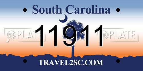 11911 South Carolina License Plate