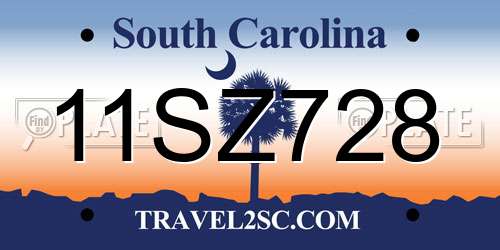 11SZ728 South Carolina License Plate
