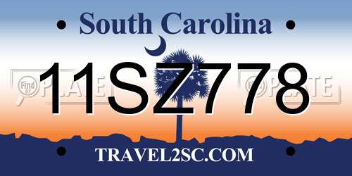 11SZ778 South Carolina License Plate