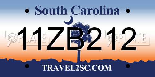 11ZB212 South Carolina License Plate