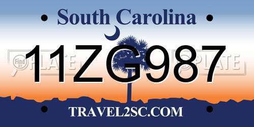 11ZG987 South Carolina License Plate