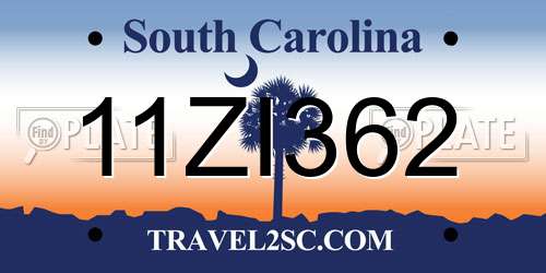 11ZI362 South Carolina License Plate