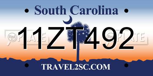 11ZT492 South Carolina License Plate