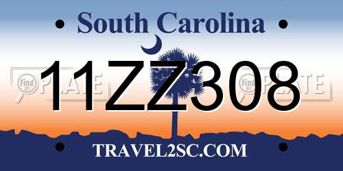 11ZZ308 South Carolina License Plate