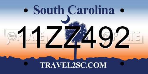 11ZZ492 South Carolina License Plate