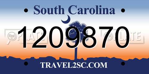1209870 South Carolina License Plate