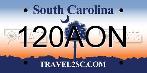 120AON South Carolina License Plate