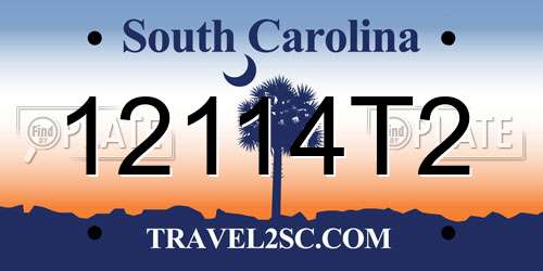 12114T2 South Carolina License Plate
