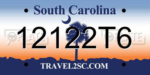 12122T6 South Carolina License Plate
