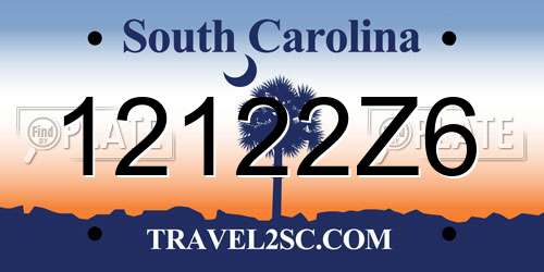 12122Z6 South Carolina License Plate