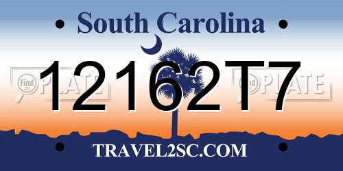 12162T7 South Carolina License Plate