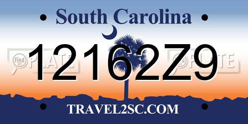 12162Z9 South Carolina License Plate