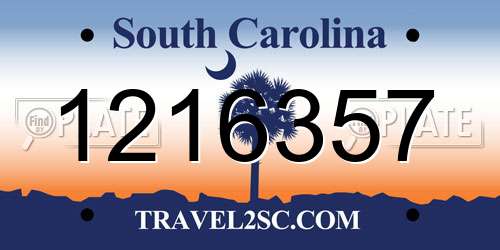1216357 South Carolina License Plate