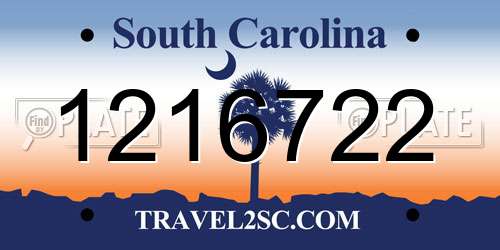 1216722 South Carolina License Plate