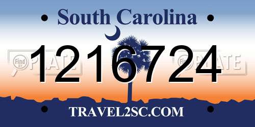 1216724 South Carolina License Plate