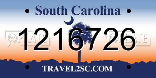 1216726 South Carolina License Plate