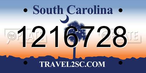1216728 South Carolina License Plate