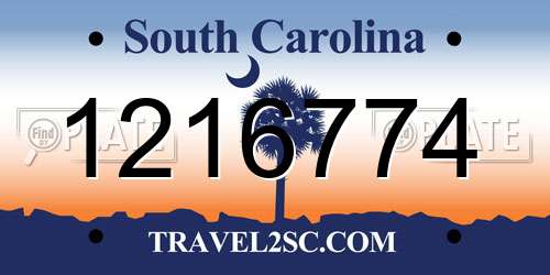 1216774 South Carolina License Plate