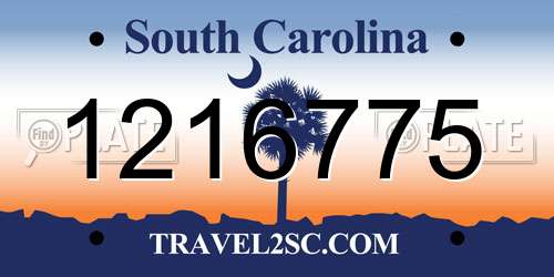 1216775 South Carolina License Plate