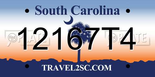 12167T4 South Carolina License Plate