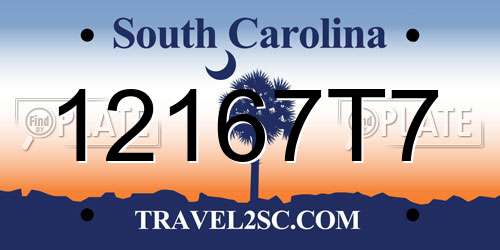 12167T7 South Carolina License Plate