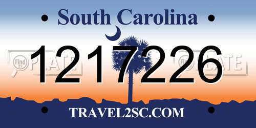 1217226 South Carolina License Plate