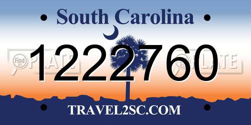 1222760 South Carolina License Plate