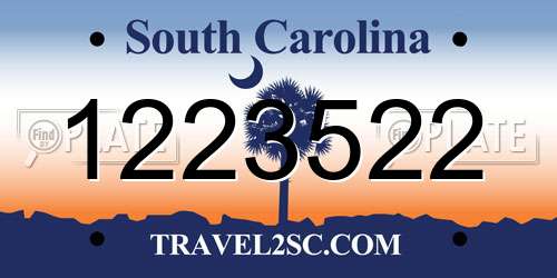 1223522 South Carolina License Plate