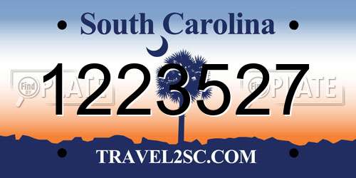 1223527 South Carolina License Plate