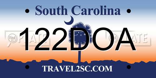 122DOA South Carolina License Plate