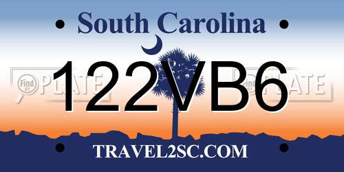 122VB6 South Carolina License Plate