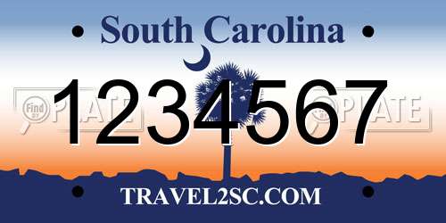 1234567 South Carolina License Plate