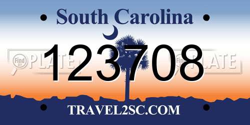 123708 South Carolina License Plate