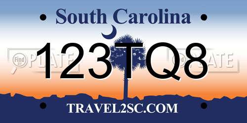 123TQ8 South Carolina License Plate