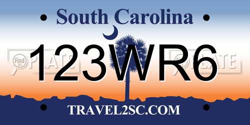 123WR6 South Carolina License Plate