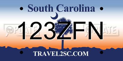 123ZFN South Carolina License Plate