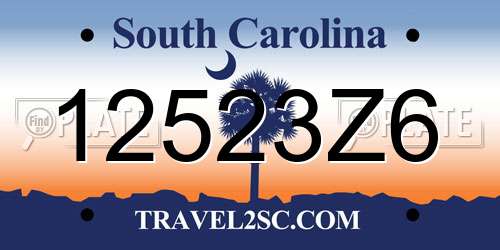 12523Z6 South Carolina License Plate