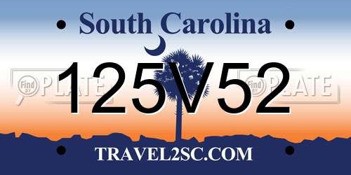 125V52 South Carolina License Plate