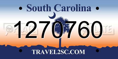 1270760 South Carolina License Plate