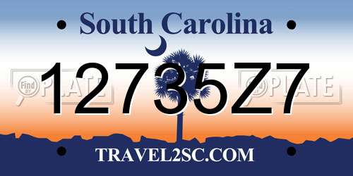 12735Z7 South Carolina License Plate