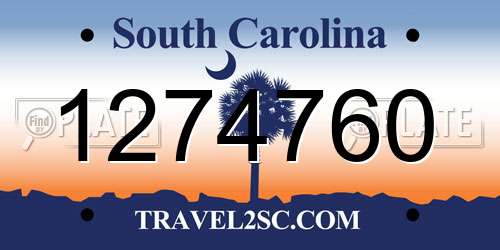 1274760 South Carolina License Plate