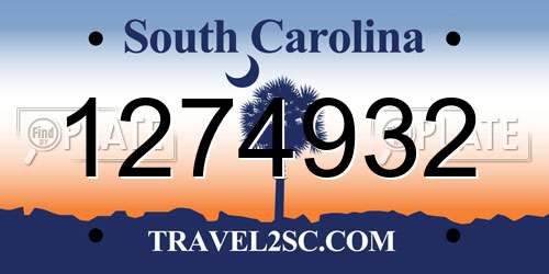 1274932 South Carolina License Plate