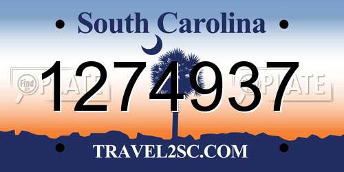 1274937 South Carolina License Plate