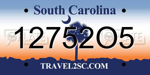 12752O5 South Carolina License Plate
