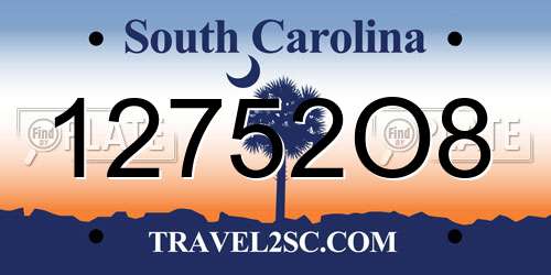 12752O8 South Carolina License Plate