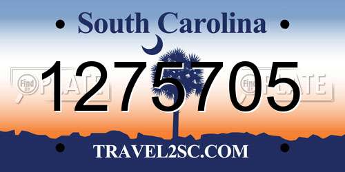 1275705 South Carolina License Plate