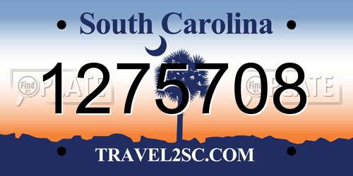 1275708 South Carolina License Plate