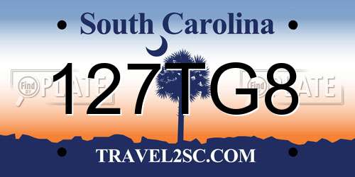 127TG8 South Carolina License Plate